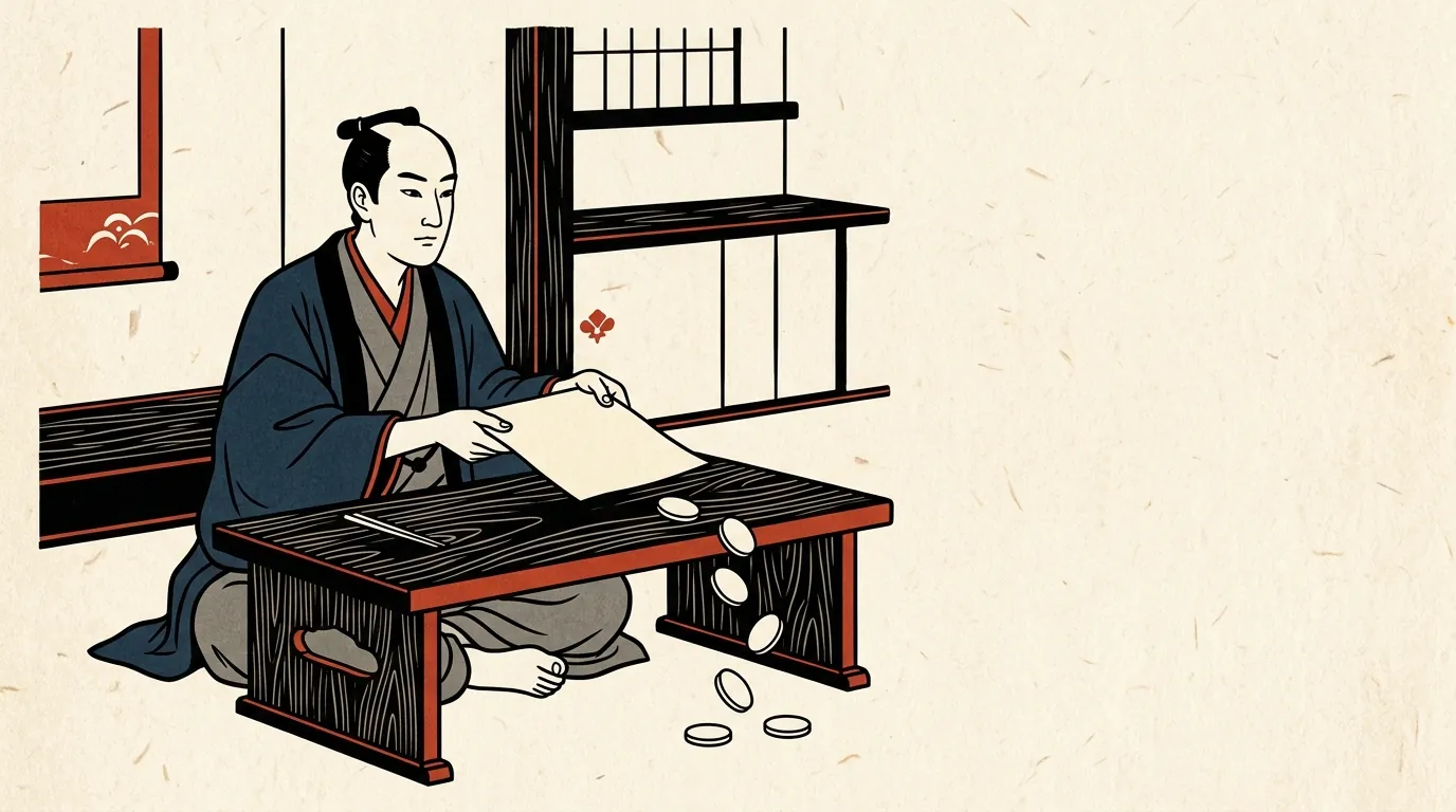請求書を渡すフリーランスと机から落ちる硬貨のイラスト