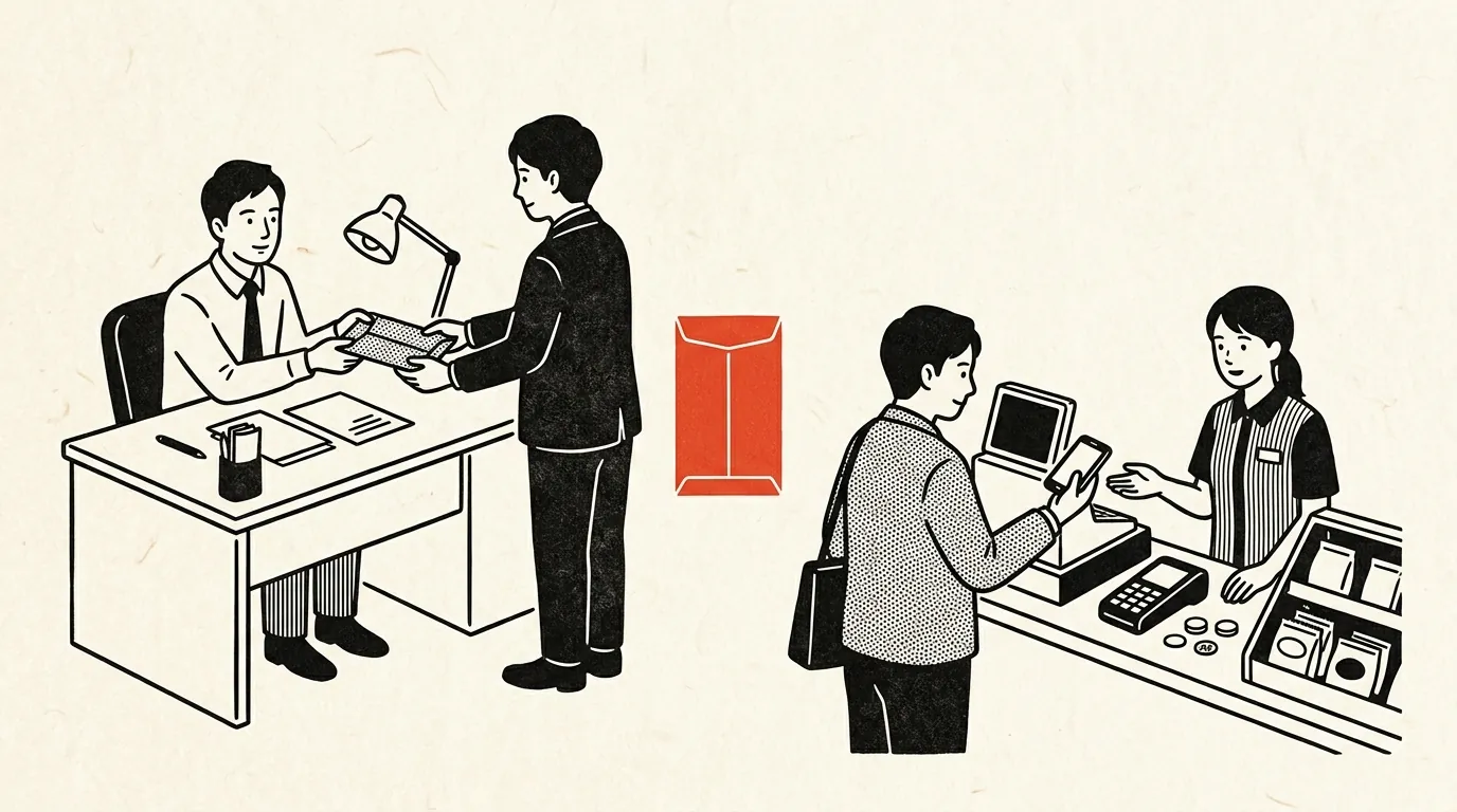 給与天引きと納付書払いで住民税を納める二人のイラスト